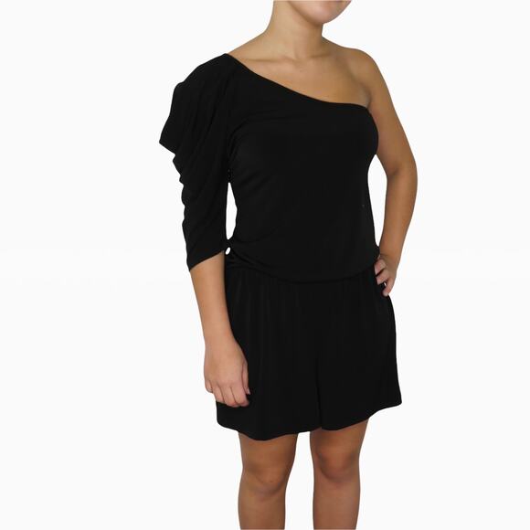 VENUS Pants - Venus Black Formal One Shoulder Romper Small